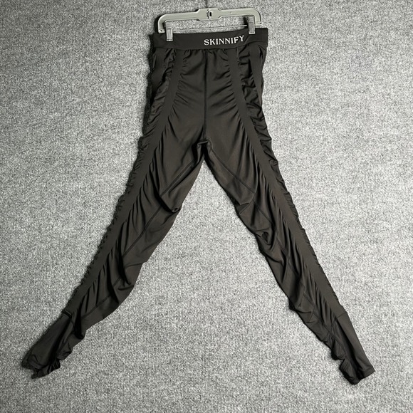 Skinnify Pants - Skinnify‎ Womens Black Ruched Stacked Leggings Scrunch Butt Stirrup Cuffs Small